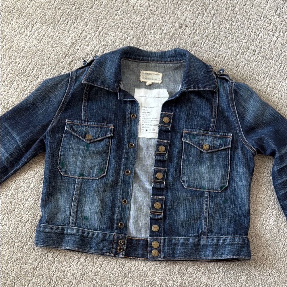 Current/Elliott Blue Jean Jacket with Cropped Length